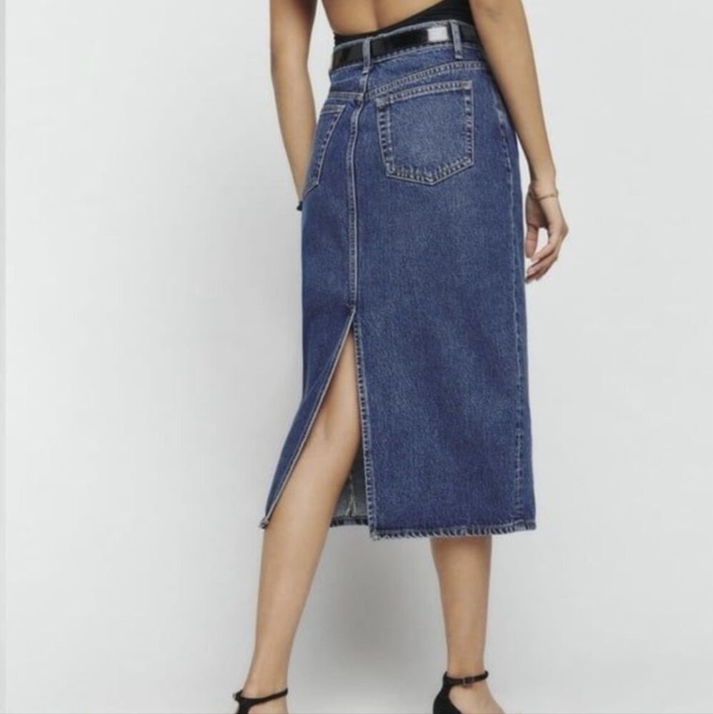 Reformation Jeans Denim Jayda High Rise Midi Skirt